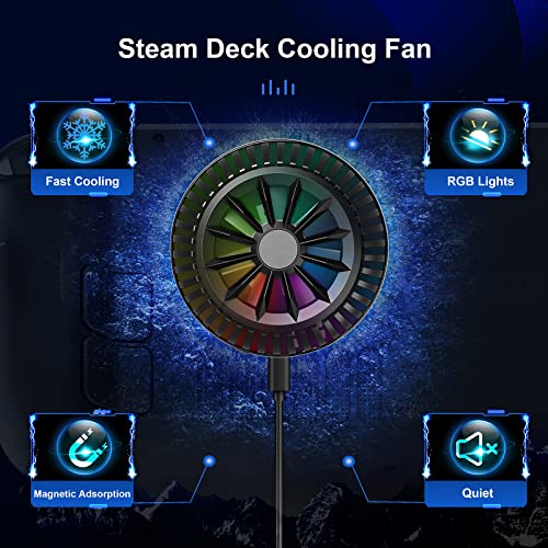 DEVASO Steam Deck Fan, poluvodički hladnjak za Steam Deck sa ventilatorom sa 7 oštrica i RGB šarenim svjetlom, 3 sekunde hladnjak magnetnog ventilatora za brzo hlađenje za Steam Deck, prekidač, Tablet, Mobilne Telefone