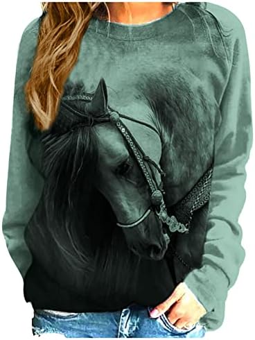 3D konj tiskani vrhovi za žene jeseni majicu dugih rukava modna raglan crewneck pulover dukserica slatka životinjska odjeća