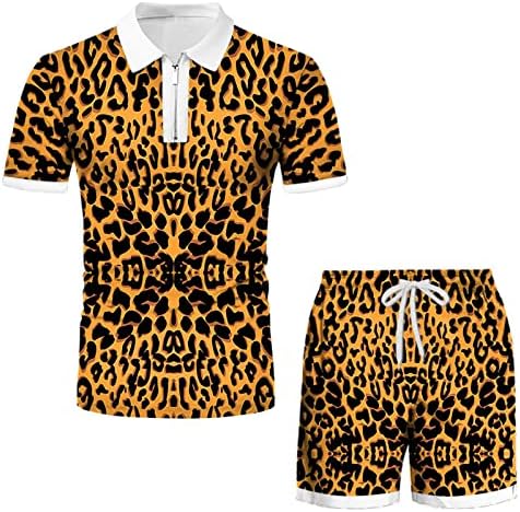 Kangma Muška odjeća za 2 komada stilski leopard tiskani kratkih rukava kratke hlače za kratke hlače Postavi ležerne ljeto jogging sportski odijela