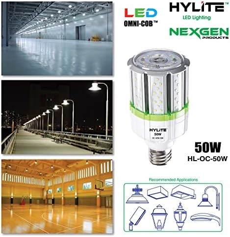 HyLite LED rasvjeta 50W LED Omni-Cob lampa visokih performansi, 360º,, 50K, 6700 lm, 100~277v za komercijalnu rasvjetu skladište visokog ležišta garaža, Bijela