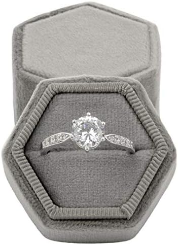 Koyal veleprodaja baršunaste prstena, škriljevca siva, šesterokutna vintage prstena sa odvojivim poklopcem, 2 komada zaručna prstena
