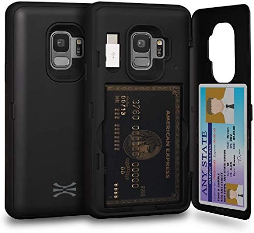 Toru CX PRO slučaj za Galaxy S9, sa držačem kartice | tanak zaštitni poklopac otporan na udarce sa skrivenim Kreditnim karticama novčanik Flip Slot pretinac stalak za noge / uključuje ogledalo i USB Adapter-Crna