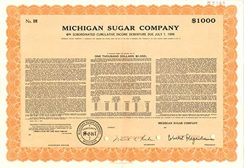 Michigan Sugar Co. - Specimen Bond-Dostupno Je Nekoliko Denominacija