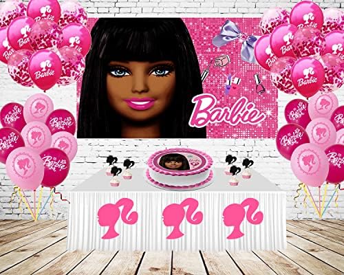 QQKCFOTO Barbie Backdrop za fotografiju, rođendanski ukrasi za djevojku, Barbie Rođendan banner za zabavu ukras za ukras za tortu ukras tablice, 5x3ft
