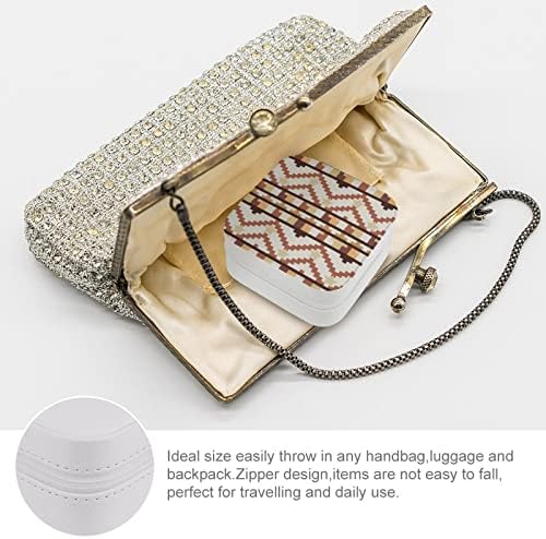 Kutija za nakit, PU mala prenosiva putna torbica, kutija za držač za displej za prstenje, minđuše, ogrlice, narukvice - Indijski plemenski Ševron Digitalni uzorak braon