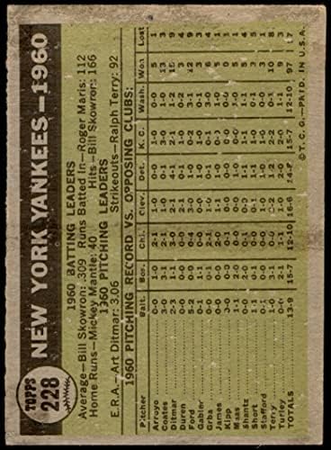 1961 TOPPS # 228 Yankees Team New York Yankees Dobar Yankees