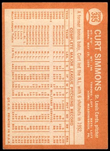 1964 TOPPS # 385 Curt Simmons St. Louis Cardinals VG Cardinals