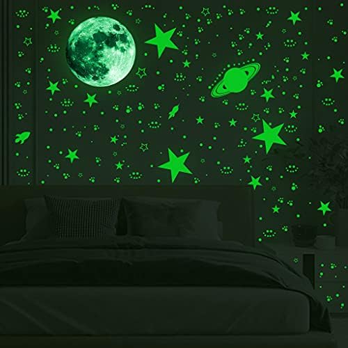 Eilin 946PCS Zelena blistave zvijezde za plafon, sjaj u mračnim zvijezdama, svemirski zidni nadalje Solarni