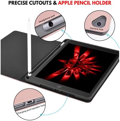 iPad 9. / 8. / 7. katalizacijski slučaj 10,2 inča sa držačem olovke i džep, 6 magnetskih postolja Zaštitni poklopac - Auto buđenje / kož za spavanje Folio - ružičasta