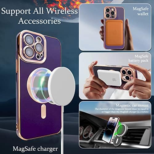 Bvcy magnetska futrola za iphone 14 pro max case Magsafe sa kamerom zaštitnika za zaštitu od zlata Edge Soft TPU Shootfff futrola za iPhone 14 Pro Max Case