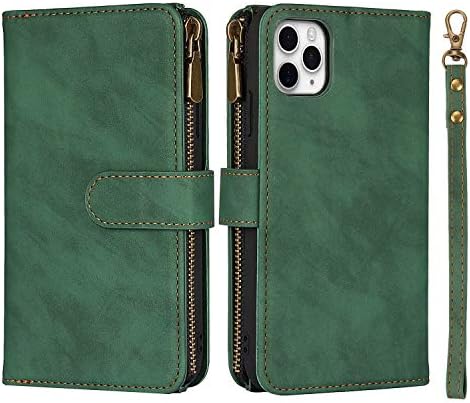 ShunJieTech za iPhone 11 Pro Max Case[6.5 inch] 2 u 1 odvojivi novčanik magnetna futrola PU kožna Folio Flip Cover sa džepom za novčiće sa patentnim zatvaračem & amp; 6 Slotovi za kartice-zelena
