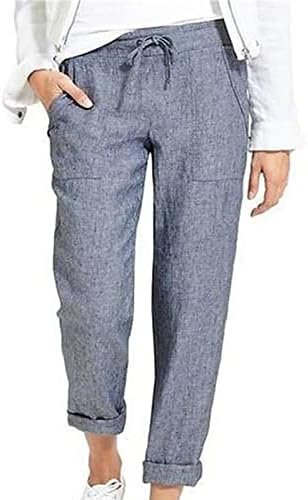 Maiyifu-GJ ženske lanene elastične pantalone za struk Ležerne ljetne pantalone sa širokim nogavicama lagane skraćene pantalone sa džepovima