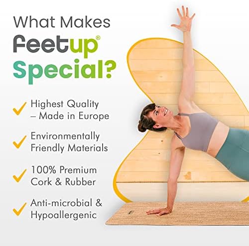 Feetup-prostirka za jogu za toplu jogu. Bikram, Ashtanga, znojni treninzi, prirodna pluta & veganska prostirka za trening, neklizajuća & amp; prostirka za teretanu otporna na znoj, izuzetno izdržljiva & amp; prostirka za izuzetno duge vježbe, 78,7 X 24 In