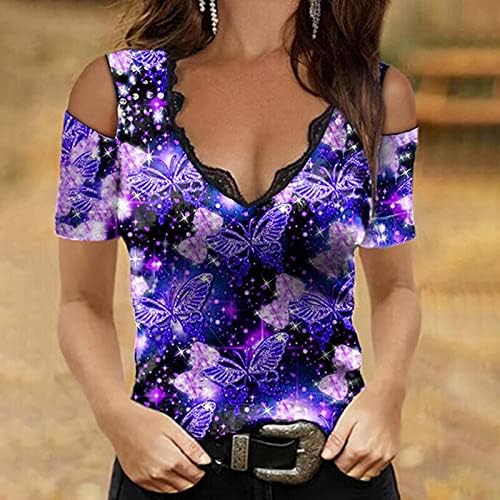 Slim Fit TEE majice za žene V izrez cvjetne tiskane kratke majice s kratkim rukavima ljetna dnevna bluza