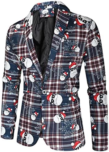 Akimpe Muškarci 2 komada Božićni ispisani odijelo, 1pc Shawl rever jakna + 1pc Dugi pantski modni povremeni