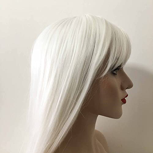 nevermindyrhead duga ravna Bijela perika sa resama, 25 inčne sintetičke perike za kosu otporne na toplotu za žene Cosplay Party Halloween