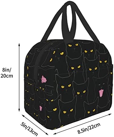 CUAMZST Slatka crna mačka izolovana torba za ručak za žene višekratna kutija za ručak sa prednjim džepom