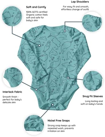 Wink & Blink Organic Baby BodySuits, 4-pakovanje jedno-komada dugih rukava, organski pamuk