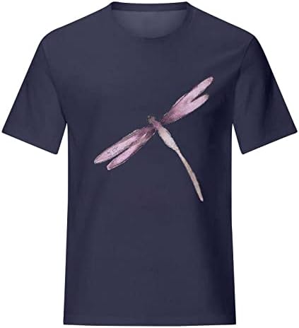 Ljetni vrhovi za žene Casual trendi Dragonfly Print Crewneck majice labave kratke rukave bluza slatka grafička