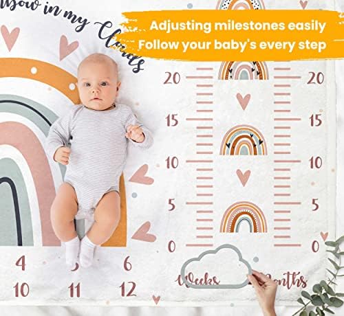 Pavo Baby Milestone pokrivač - dječji mjesečni prekrivač za dječake - Boho Rainbow Light Chart za bebe -
