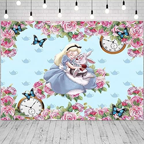 Alice in Wonderland ukrasi za pozadinu za rođendansku zabavu, Alice in Wonderland bijeli zec Foto pozadinski