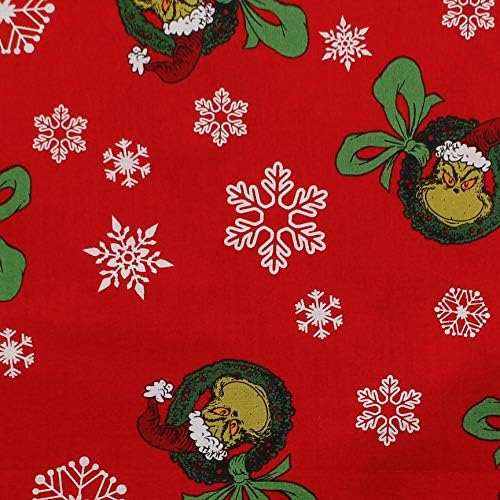 Kako Grinch ukrao Božić Grinch Fabric - 1 dvorište Mr Grinch vijenaca u Crvenoj od Dr Seuss Robert Kaufman Fabric