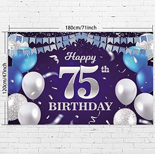 Sretan 75. rođendan Banner pozadina tamnoplavi baloni konfeti pruga Zastava svetle tačke Cheers to 75 godina