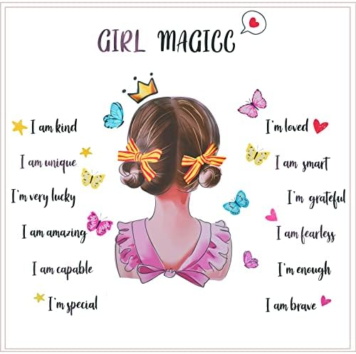 Pinenjoy Girl Magic Inspiration Citat Zidne naljepnice i leptir zidne naljepnice 20.4x25.5inch DIY uklonjivi motivacijski rekavši zidni zglob za djevojčice za djevojčice u spavaćoj sobi dekoracija
