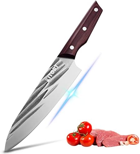 Kovani kuharski nož 8, ručno rađeni kuhinjski nož sa punim tangom - 9CrMoV18 visokougljični čelik-Čekićena