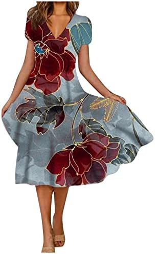 Zefotim ljetne haljine za žene 2023 kratki rukav / bez rukava cvjetni i vrat midi haljina modne casual cvjetne haljine