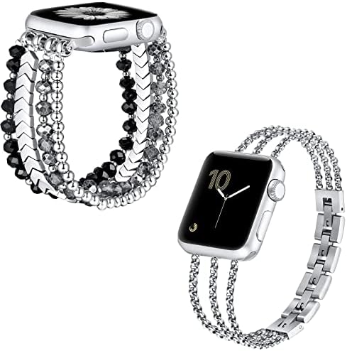 FastGo kompatibilan sa Apple Watch Band narukvicama za žene, za iWatch 38mm 40mm 41mm 44mm 45mm 49mm 42mm, metalni blijed perle elastične remen serije 8 7 6 5 4 3 2 1 ultra