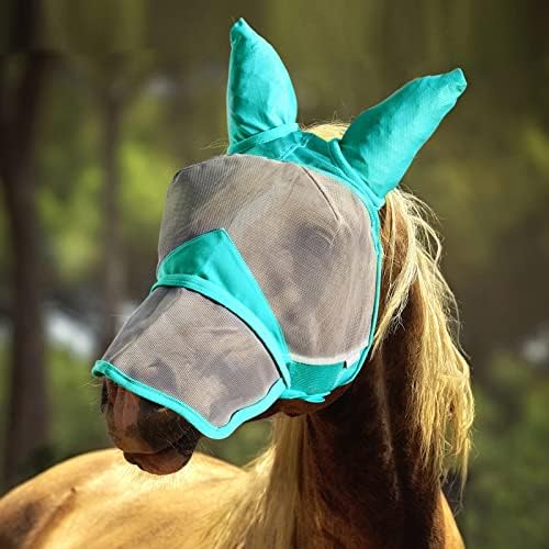 HUIRHUIR maska za konjsku mušicu, dugačak nos sa ušima,UV zaštita, odvojivi preklop za nos-siva cijan