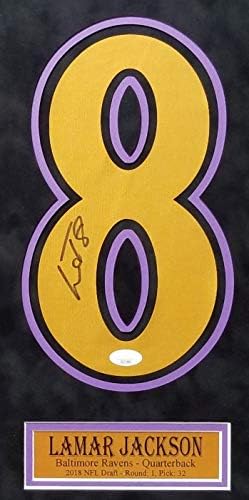 Lamar Jackson Baltimore Ravens Autograph potpisali zlatni prilagođeni upamćeni dres broj 19x24 Suede Matted