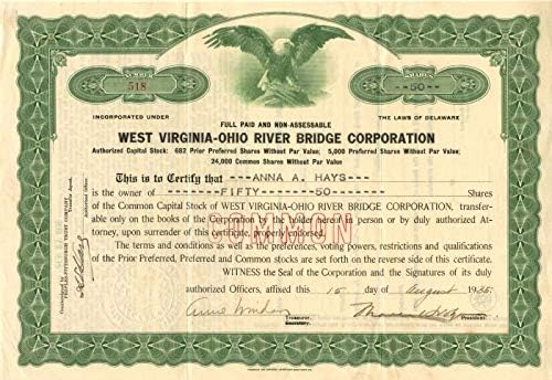 West Virginia-Ohio River Bridge Corporation-Certifikat Zaliha