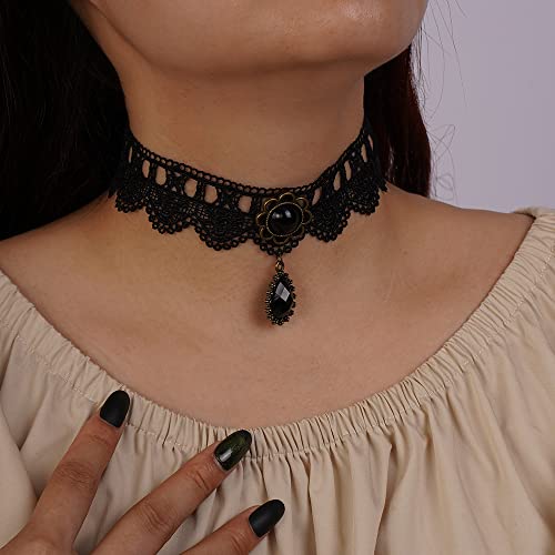 Kercisbeauty Crno čipka Choker ogrlica sa kristalnom visećom gotičkom ogrlicom za žene za žene Halloween