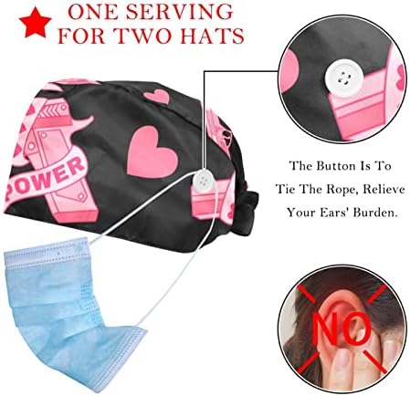 Unisex piling kape 2 pakovanja, Bouffant šeširi sa dugmadima držač za rep za žene duga kosa, roze pištolj srce radi šešir
