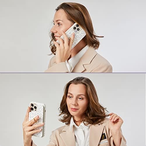 Elteker iPhone 13 Pro Max futrola za telefon sa držačem kartice,iPhone 13 Pro Max torbica za novčanik za žene sa prstenastim postoljem,RFID blokirajuća kutija za kartice za iPhone 13 Pro Max-Grey Leopard