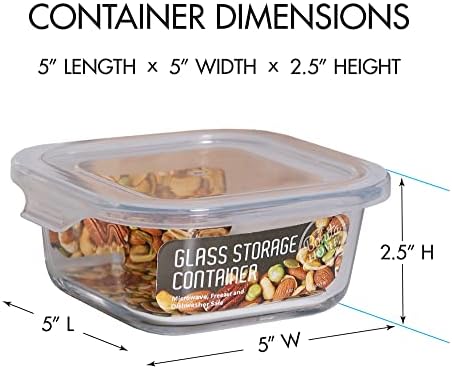 Bonita Kućni kvadratni stakleni kontejner za odlaganje, hermetički zatvoreni kontejneri za hranu bez BPA sa poklopcima, organizacija i skladištenje kuhinje za pripremu obroka, 5x5 x 2,5, 17,6 oz, 0,52 L, bijeli, 4 pakovanja