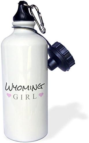 3drose Wyoming Girl-Home State Pride-USA-Sjedinjene Američke Države-Tekst i slatka Girly Pink Hearts Sportska boca za vodu, 21 oz, bijela