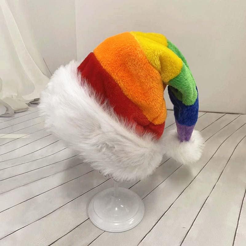 Holidazy Rainbow Santa Šešir 2022 - Udoban Fuzzy Santa Božićni Šešir | Udobni Plišani Šeširi Santa Claus