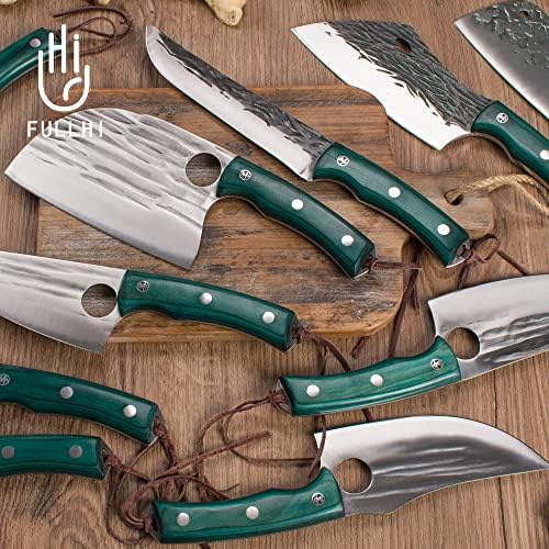 Portable FullHI 17pcs Butcher Chef nož postavljen zeleni šumarski čelik visoki karbonski čelik Cleaver kuhinjski