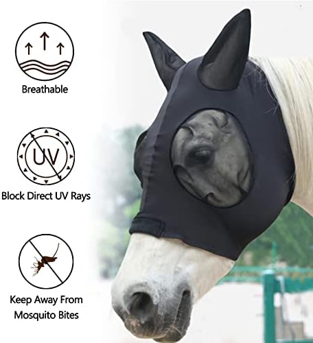 Gallopoff konjska muva maska, muva maske za konje sa ušima, Super Comfort & rastezljiva Fitting Lycra konjska muva maska Crna Cob