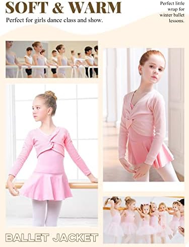 Soudittur Balet Wrap Top Pamuk Dugi rukav ples kardigan za ramenice za djevojke Crna ružičasta bijela 3-13 godina