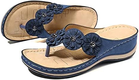 Xipcokm papuče za žene modni cvijet klin tange sandale Japanke ljeto luk podrška ortopedski tobogani za