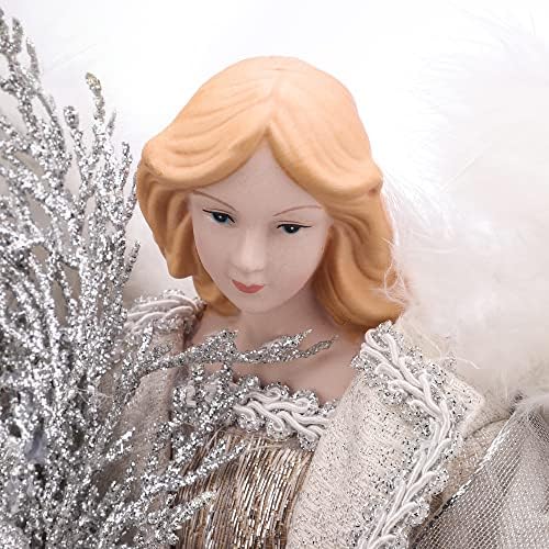IPEGTOP 16 inča Anđeosko staklo sa luksuznim perjanim krilima, kafi i bijelom božićnom krošnjama Leteći