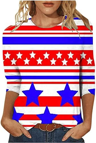 RbCulf ženska tunika Tops dan nezavisnosti Tees Shirt Slim o-izrez 3/4 rukavi T-Shirt bluza za 4. jul Patriotske