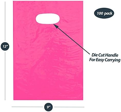 9x12 vruće ružičaste ručke ručke za rezanje plastične torbe za kupovinu 100 / cs