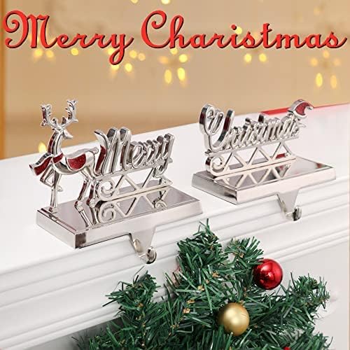 Božićni držači za mantle set od 2, sileer božićni nosači za kamin sretan božićni jeleni mantel Hungovike