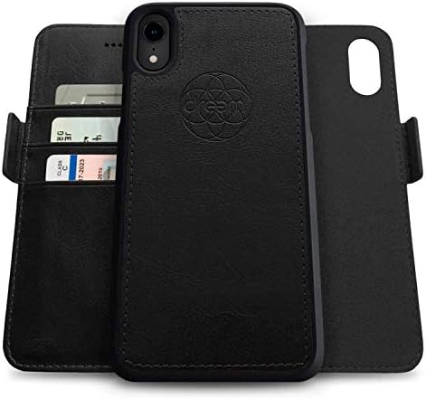Dreem Fibonacci 2-u-1 torbica za novčanik za Apple iPhone XR - luksuzna veganska koža, magnetna odvojiva futrola za telefon otporna na udarce, zaštita RFID kartice, 2-Way Flip Stand-Crna