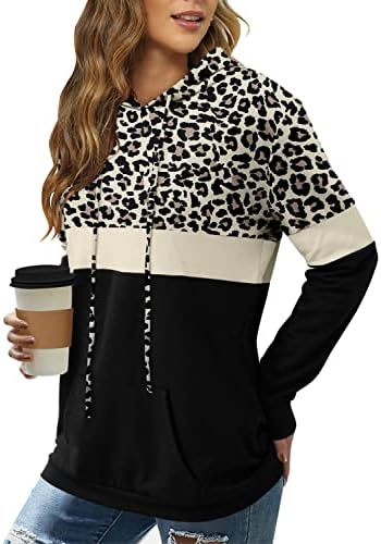 Duksevi za žene za žene Camo Leopard Print vrhovi pulover s kapuljačom s kapuljačom nacrtajući džep sa džepom
